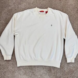 IZOD Crewneck Sweatshirt Mens L Ivory Pullover Embroidered Logo Long Sleeve